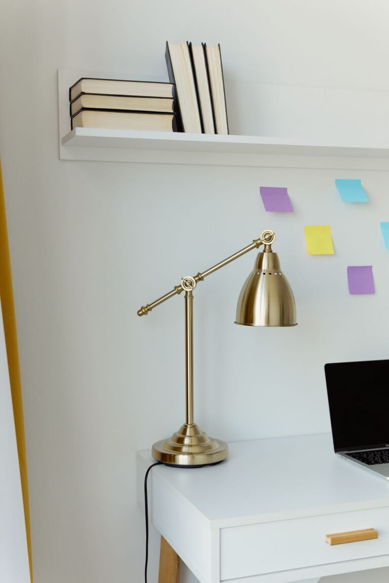 An elegant desk lamp providing warm task lighting