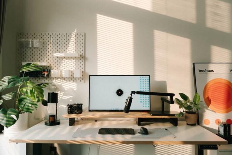 A space-saving desk in a small room